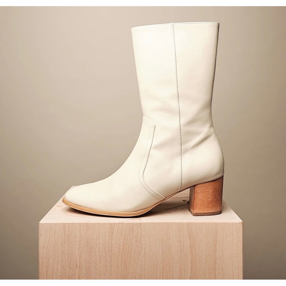 Bhava Square Toe Western Festival Boho Ivory Lauren Mid Rise Boot 7 or 37 - Picture 2 of 7
